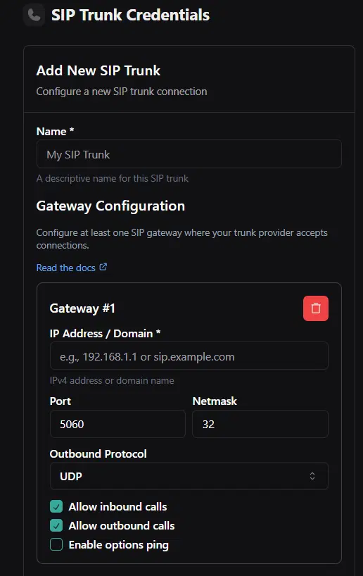 SIP Trunk Credentials