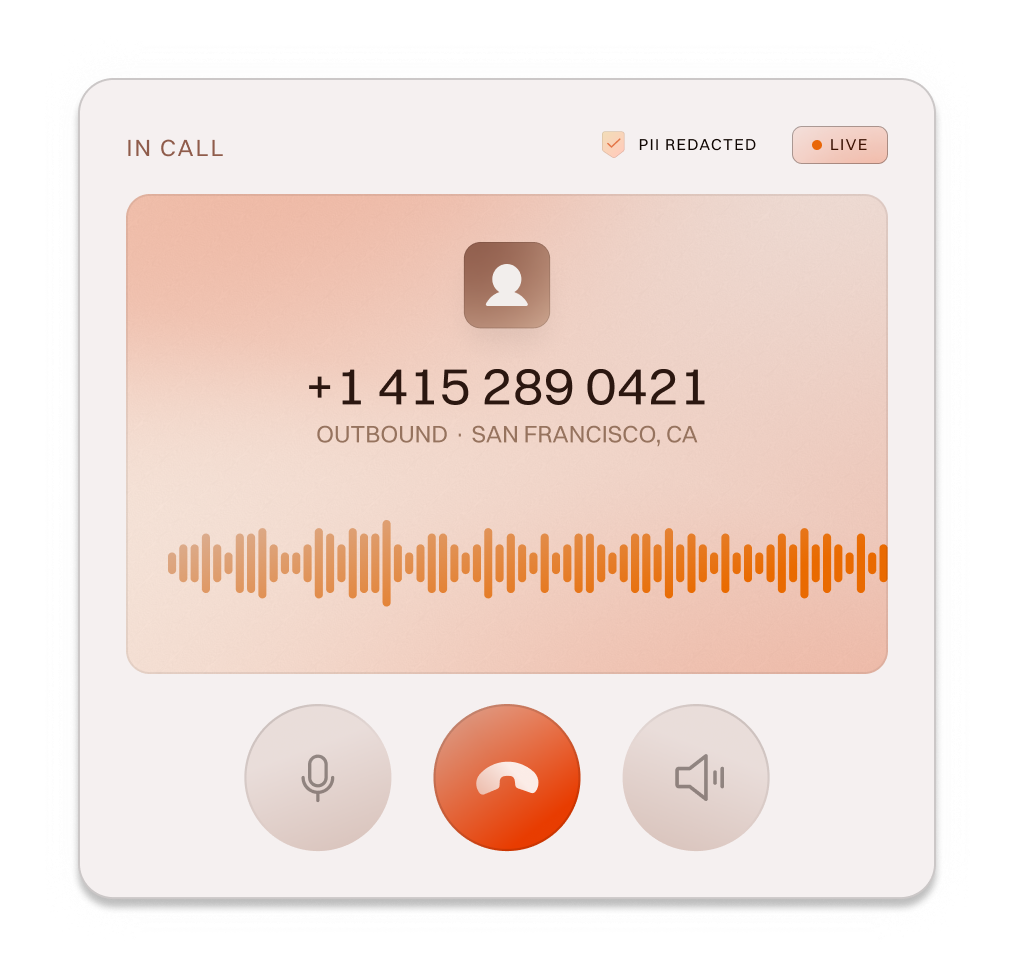 Live WebRTC call in progress — outbound call from browser